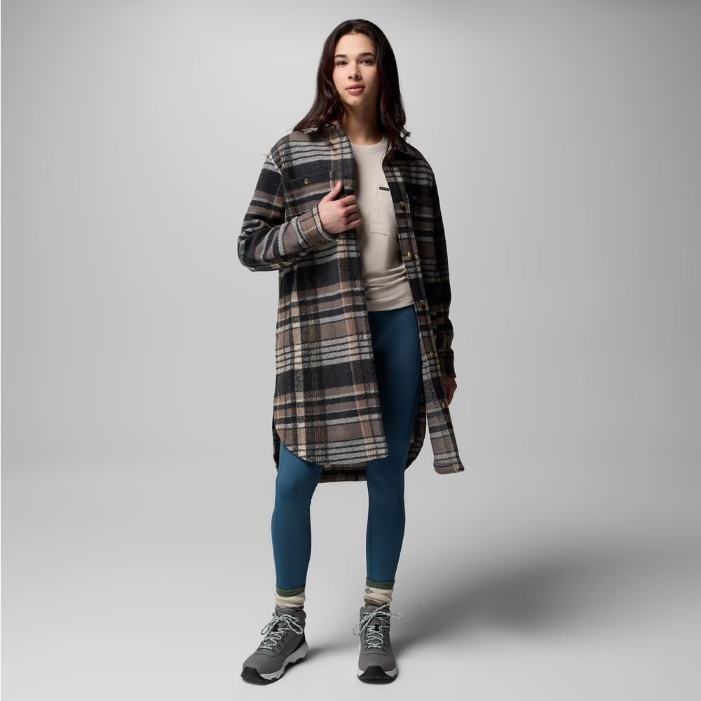 Columbia Plaid Long Jacket - Black and Brown
